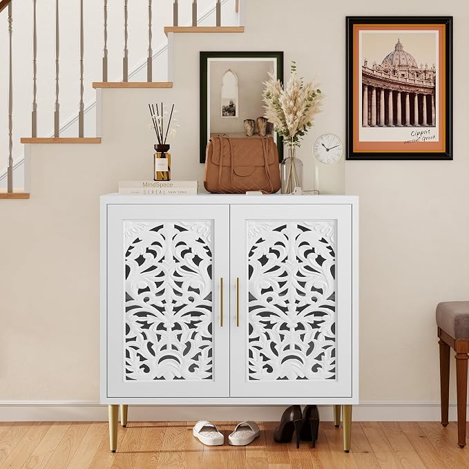ARTPOWER Accent Cabinet with 2 Doors, Vintage Hollow Carving Buffet Cabinet - Image 4
