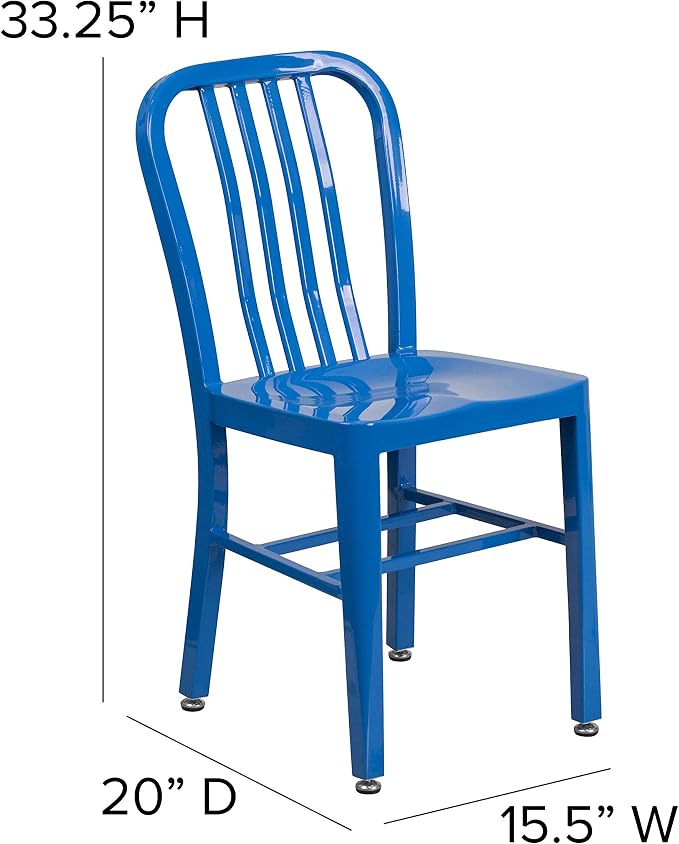 Flash Furniture Gael Commercial Grade 2 Pack Blue Metal Indoor-Outdoor Chair - Image 2