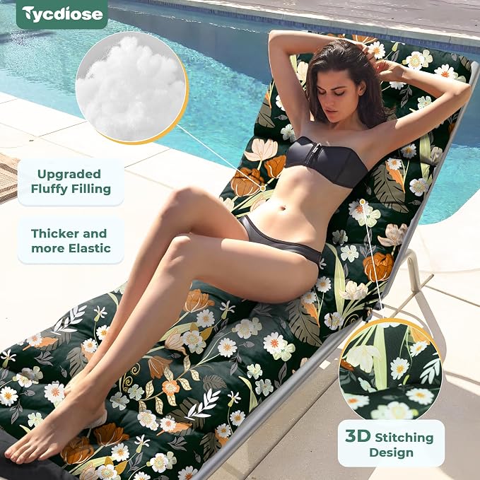 Outdoor Chaise Lounge Chair Cushion Set of 4, Waterproof 74.4 x 22 x 4.7 Inches - Image 3