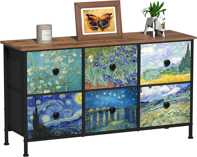 EXOTICA 6 Drawer Dresser for Bedroom Van Gogh Chest of Drawers Wide TV Stands by EXOTICA