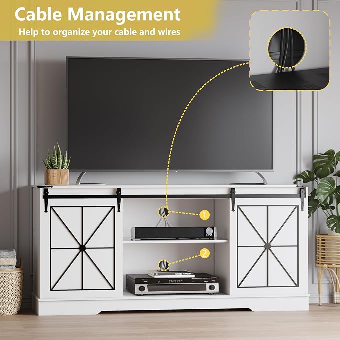 Farmhouse TV Stand for 65/60/55 Inch Tvs, Modern Entertainment Center - Image 4