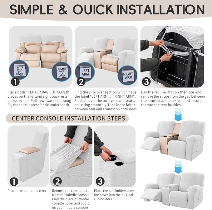 Recliner Loveseat Covers with Console, 6-Piece Stretch Geometric Strokes - Image 8