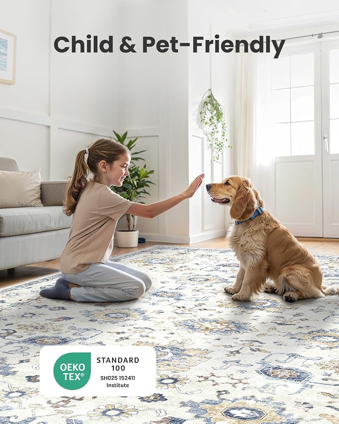 AMADA HOMEFURNISHING 8x10 Washable Area Rug, Low-Profile Large Area Rug - Image 3
