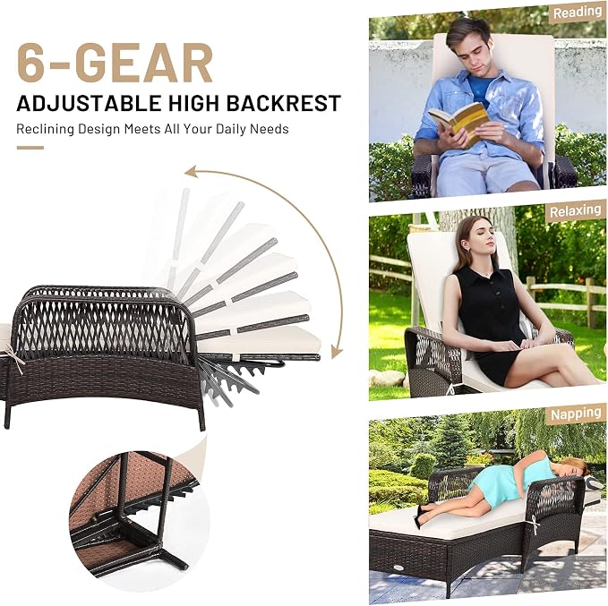COSTWAY PE Rattan Chaise Lounge Chair, 6 Gear Adjustable Recliner - Image 6