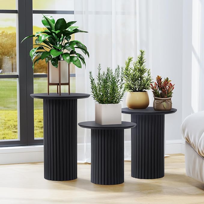 Bifins Round Nesting Coffee Table Set of 3, Mid Century Modern Fluted Coffee - Image 6