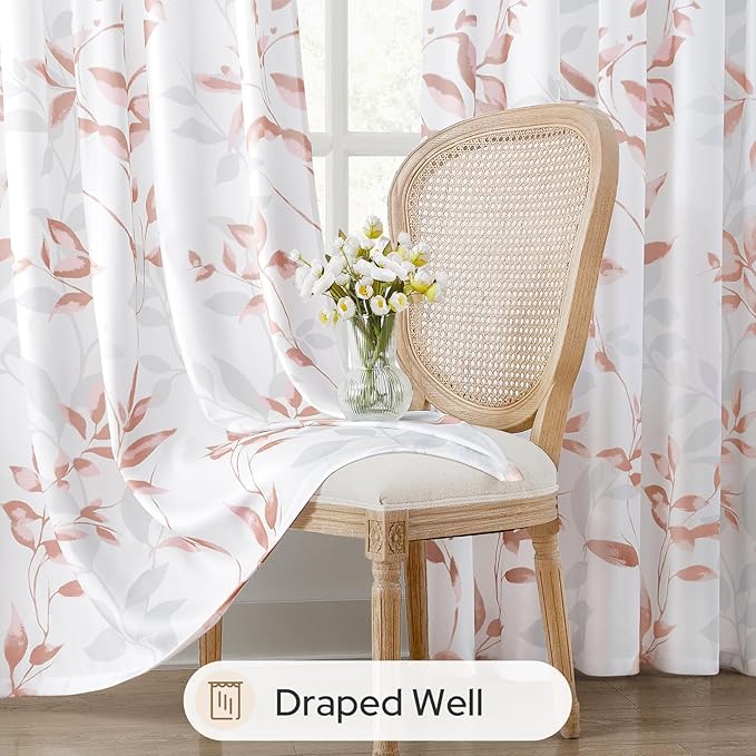 HOMEIDEAS Non-See-Through Pink and White Privacy Sheer Curtains 52 X 84 Inch - Image 4