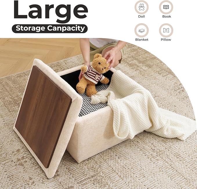 Cube Storage Ottoman, Chenille Ottoman Foot Stools, Ottoman Footstool - Image 5