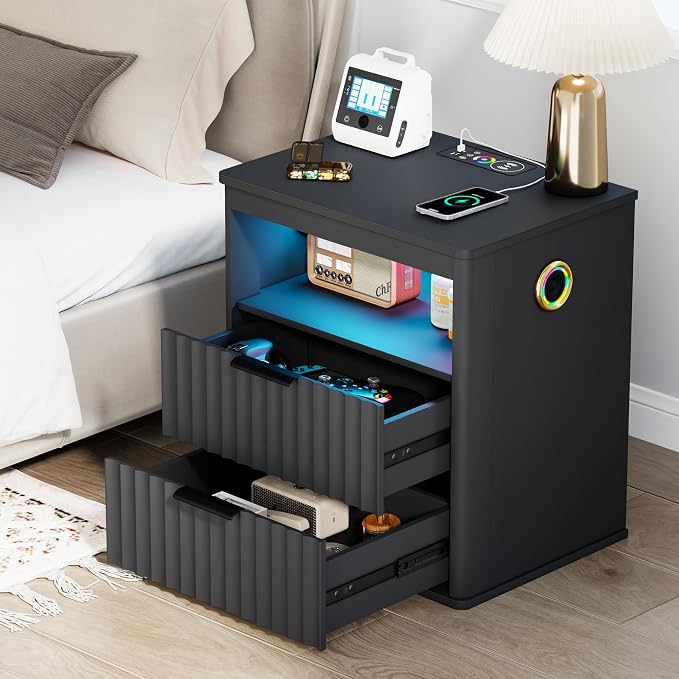 WOOVIVS Modern NightStand with Smart Human Sensor Lights, Bedside Table by WOOVIVS