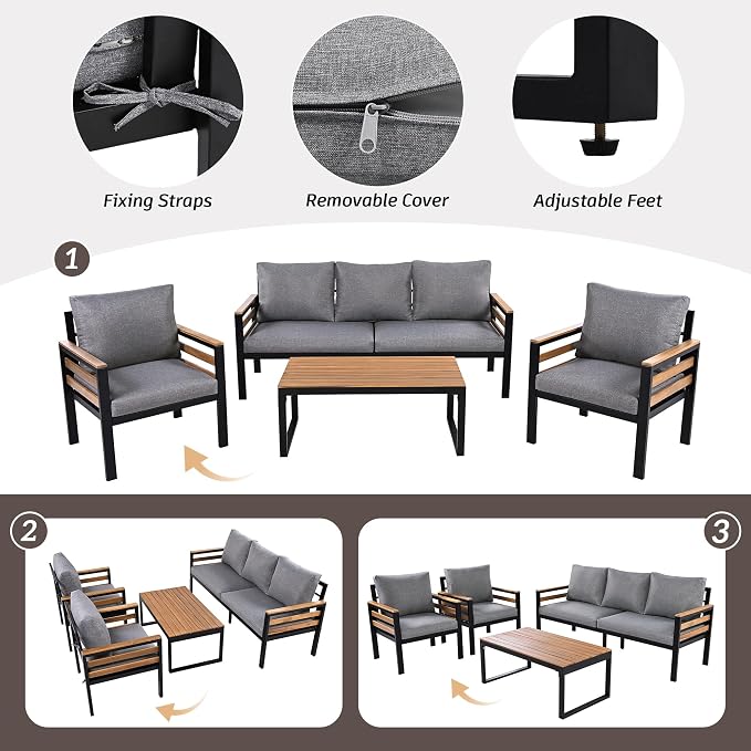 VilroCaz 4-Piece Outdoor Patio Furniture Sectional Sofa Set - Image 4