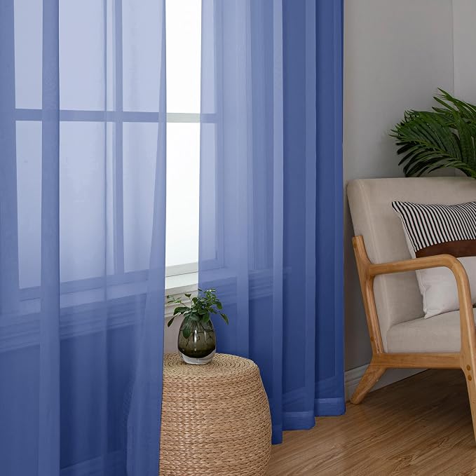 Simplebrand Royal Blue Sheer Curtains 84 Inches Long 2 Panels, Light Filtering - Image 4