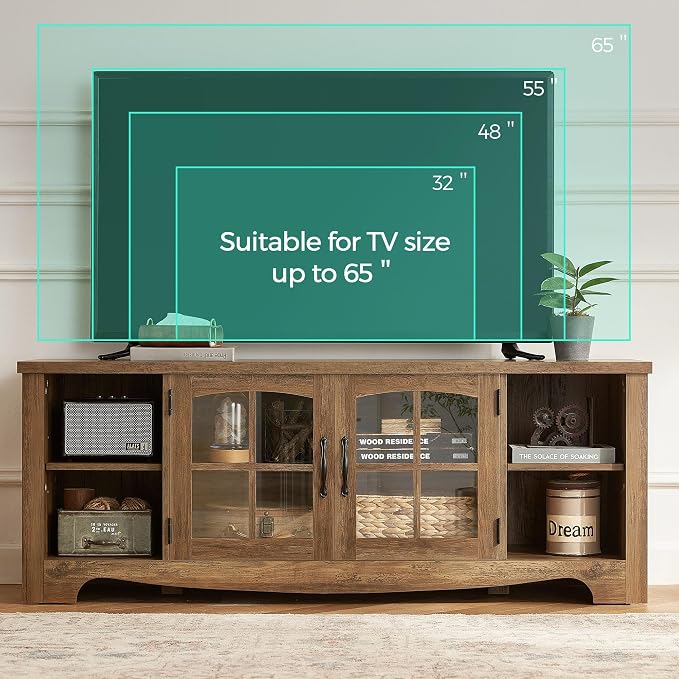LINSY Home Farmhouse TV Stand for 65 Inch TV, Wood Entertainment Center - Image 2