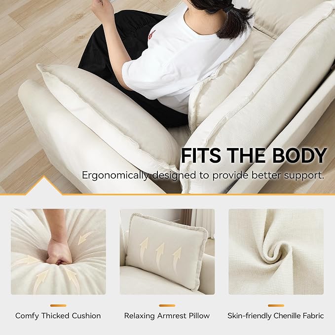 111'' Sectional Cloud Deep Seat Couch, Oversized Chenille U Shaped Sectional - Image 4