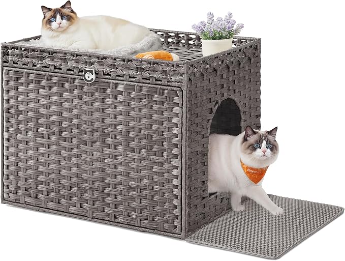 Feandrea Cat Litter Box Enclosure, Handwoven Rattan Hidden Litter Box Furniture by FeandreabySONGMICSHOME