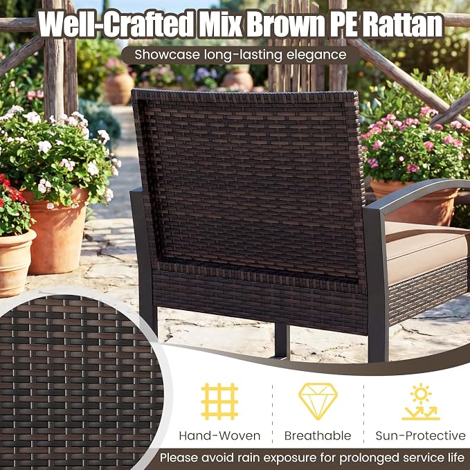 Tangkula 5 Pieces Wicker Patio Conversation Set, Outdoor PE Rattan Chair - Image 6