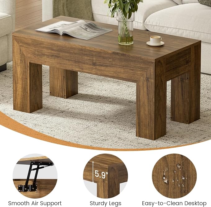 FABATO 41.7'' Lift Top Coffee Table, Wooden Rectangle Coffee Table - Image 7