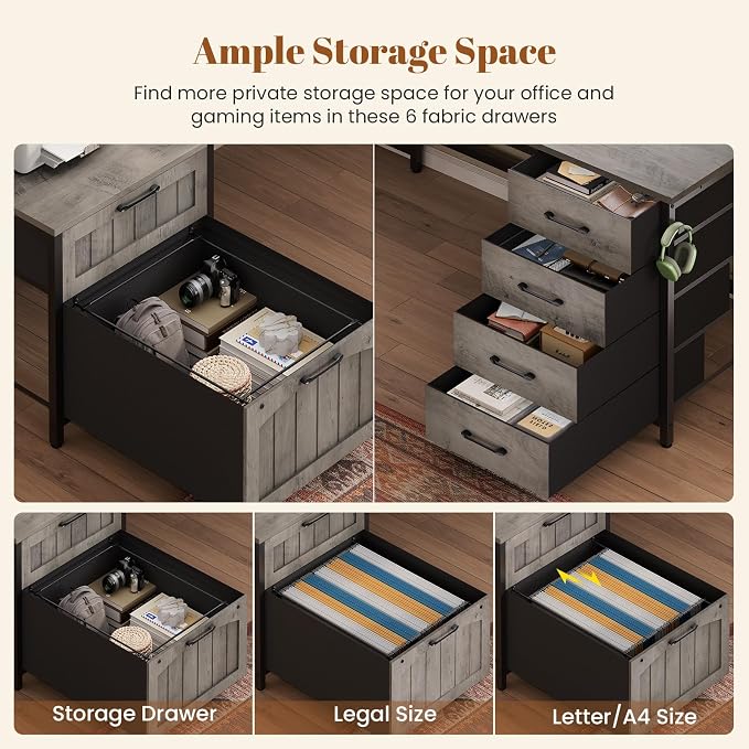SEDETA Farmhouse L Shaped Office Desk - Image 7
