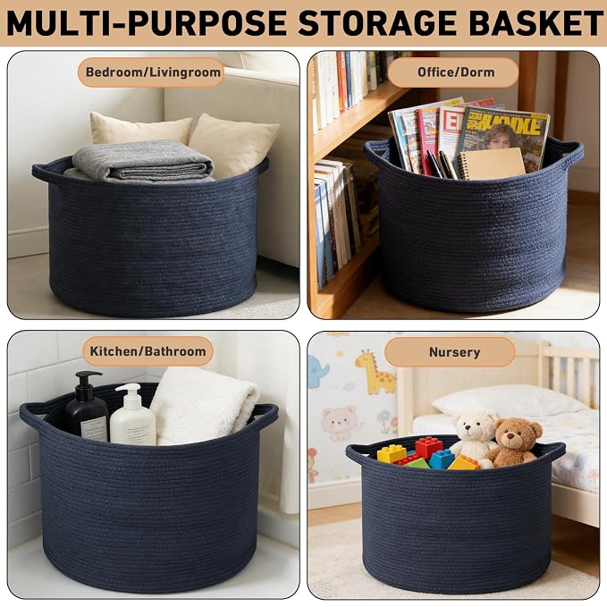 65L Large Blanket Basket, Woven Rope Laundry Basket Hamper - Image 5
