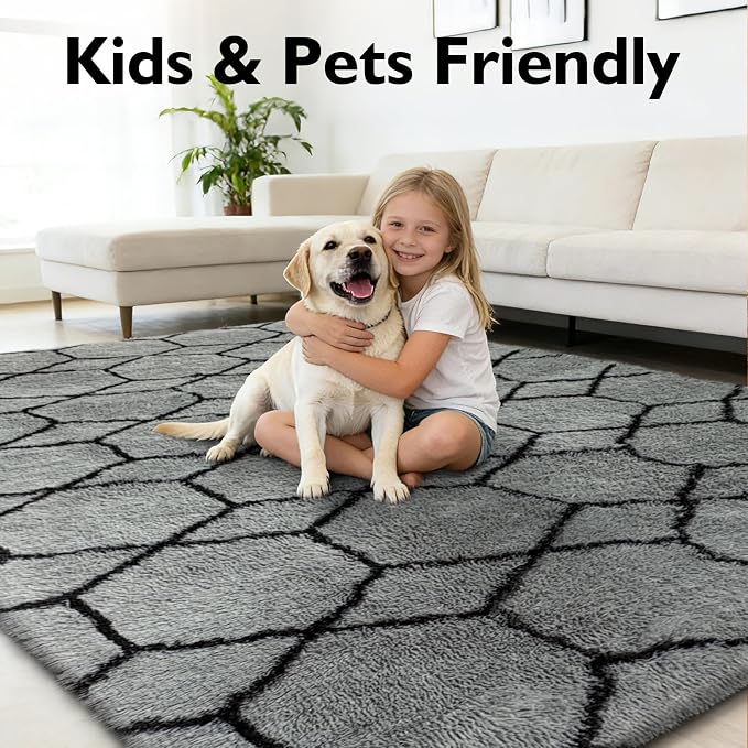 6x9 Fluffy Area Rugs for Living Room, Shag Area Rug for Bedroom, Geometric Soft - Image 5