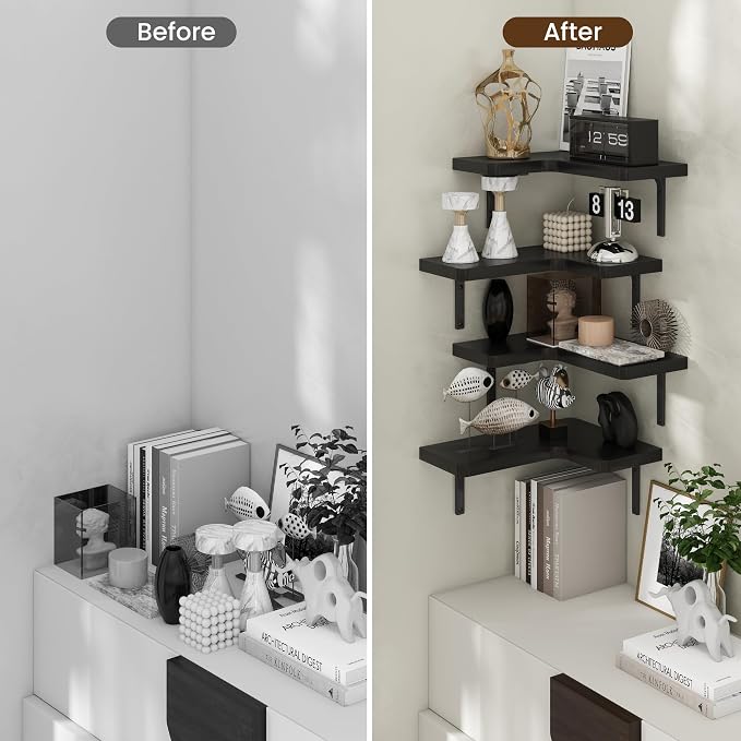 Venusmiles Corner Floating Shelves Set of 4, Wall Mounted L-Shaped Storage - Image 6