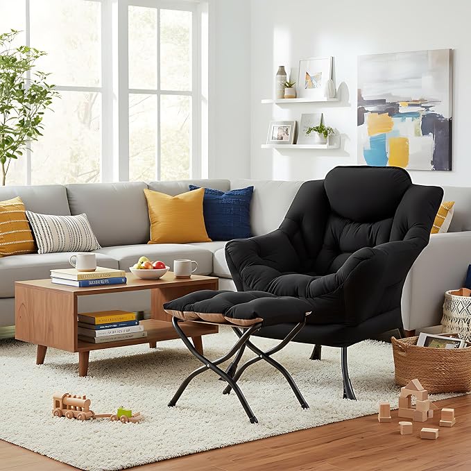 MBOOYOME Lazy Chair with Folding Ottoman, Modern Accent Lounge Armchair with - Image 2