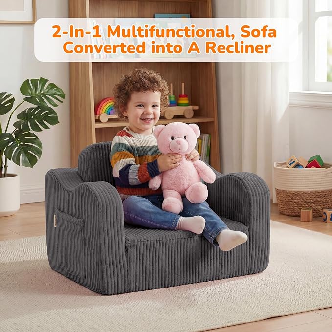 MeMoreCool Toddler Chair Comfy for 1-3 Years Old, Corduroy Kids Couch Bed Fold - Image 5