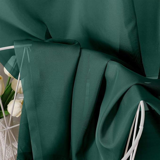 OVZME Hunter Green Sheer Curtains 63 Inches Long 2 Panels - Image 3
