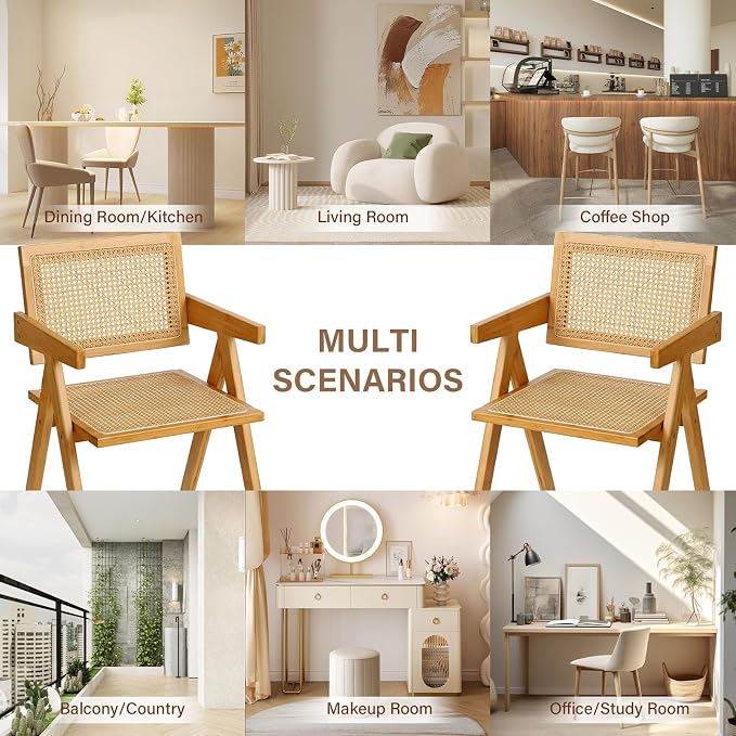 Furlide Rattan Dining Chairs Set of 2, Modern Mid Century Accent Chairs - Image 8
