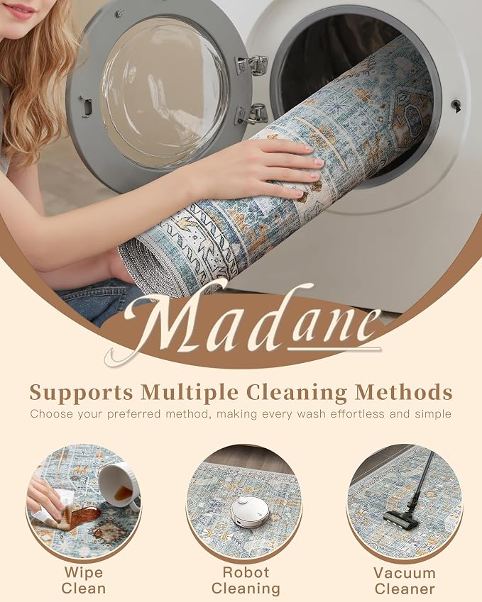 Madane Washable Area Rug 2x3, Small Entryway Rug Non-Slip Vintage Door Mat - Image 8