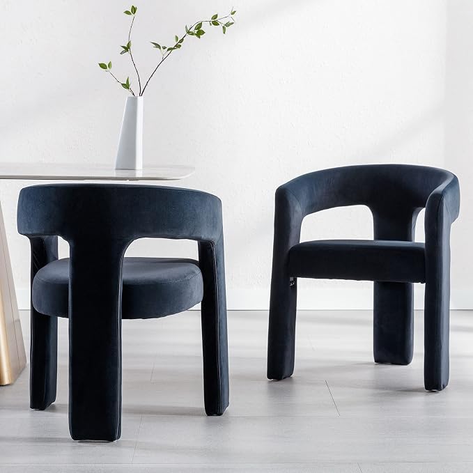 RIVOVA Black Modern Barrel Dining Chairs Set of 2, Velvet Upholstered Accent by RIVOVA