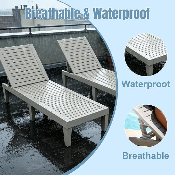 Lounge Chair Outdoor, High-Impact PP 5 Position Adjustable Tanning Chair - Image 5