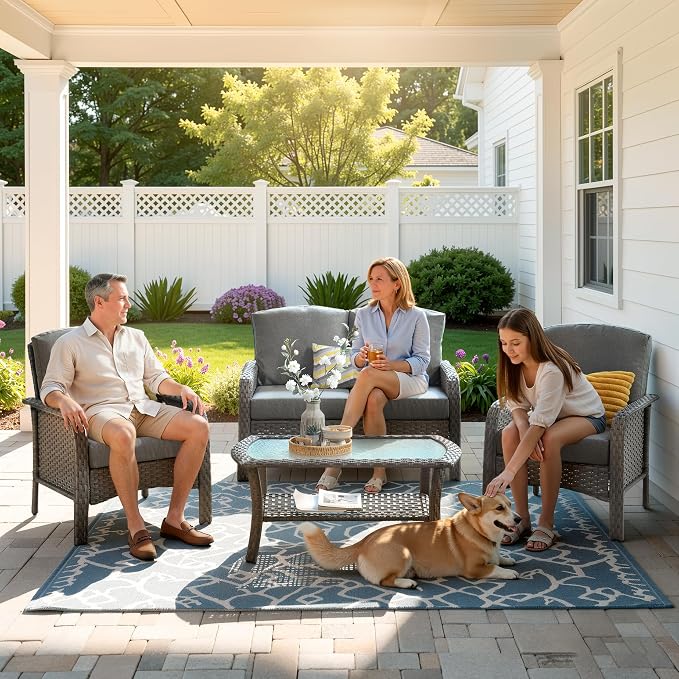 Wicker Patio Furniture Set High Back Loveseat Sofa Couch Armchair Coffee Table - Image 9