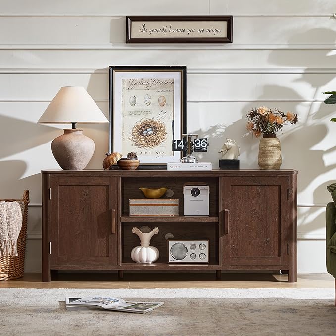 Joaxswe Farmhouse 55" Entertainment Center, Walnut Tv Stand - Image 4