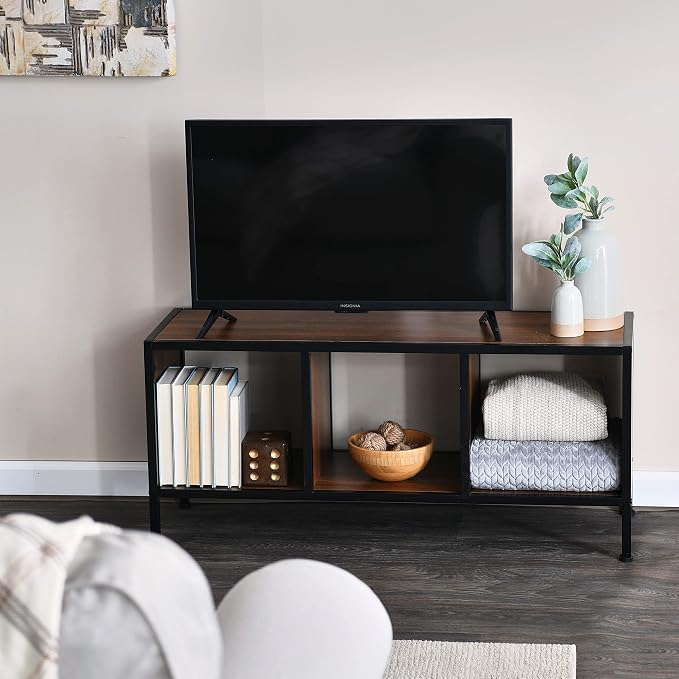 Household Essentials Jamestown Square Cubby TV Stand in Walnut Wood Grain - Image 2