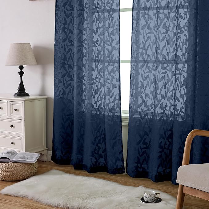 Lecloud Leia Clip Semi Sheer Navy Blue Curtains 45 Inch Length 2 Panels - Image 9