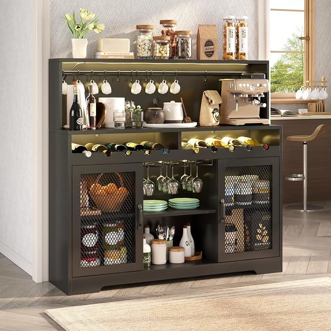 Loomie Wine Bar Cabinet with LED Light, Liquor Cabinet with Glass Holder - Image 3