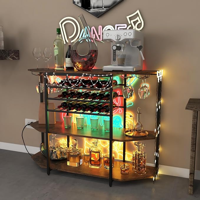 COSTWAY Wine Bar Cabinet, 3-Tier Liquor Cabinet - Image 2