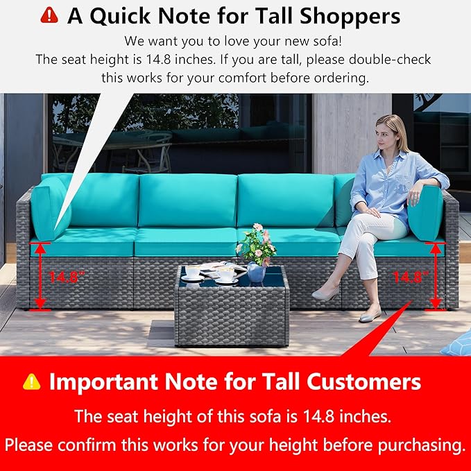 Shintenchi 5 Pieces Outdoor Patio Furniture Sets, Patio Sectional Sofa Couch - Image 2