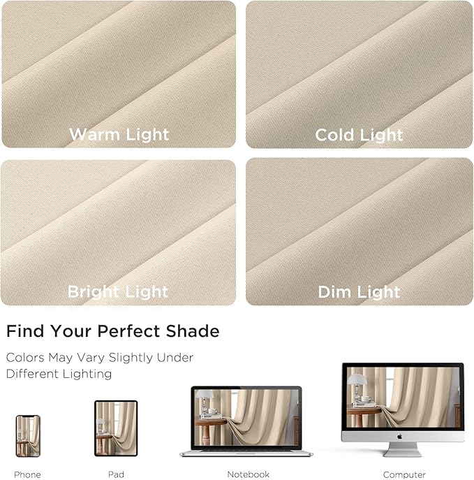 CUCRAF Light Beige Blackout Curtains 45 inch Length 2 Panels Set, Rod Pocket - Image 4