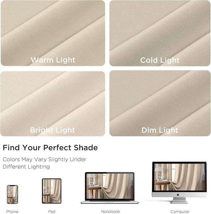 CUCRAF Light Beige Blackout Curtains 54 inch Length 2 Panels Set, Rod Pocket - Image 4
