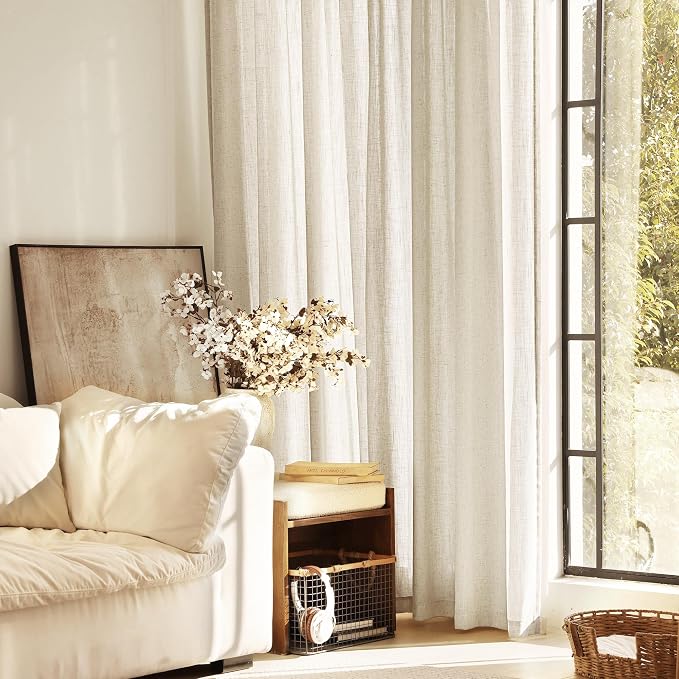 Faux Linen Beige Curtains 96 inches Long - Image 5