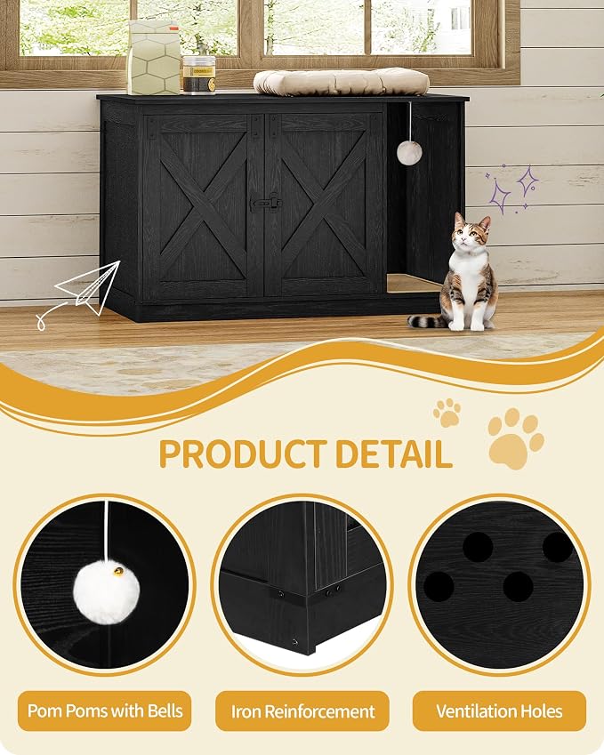 Hzuaneri Cat Litter Box Enclosure, Hidden Litter Box Cabinet Furniture - Image 8