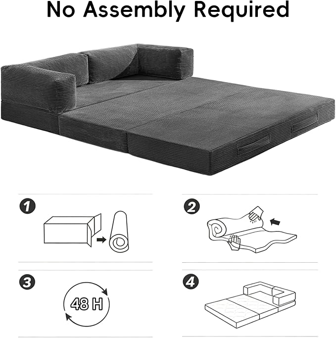 5-in-1 Convertible Sofa Bed, Corduroy Futon Couch Sleeper - Image 7