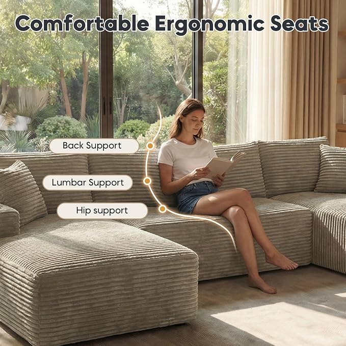 125 Inch Modular Sectional Sofa, Cloud Couch Oversized U Shaped Corduroy Sofa - Image 3