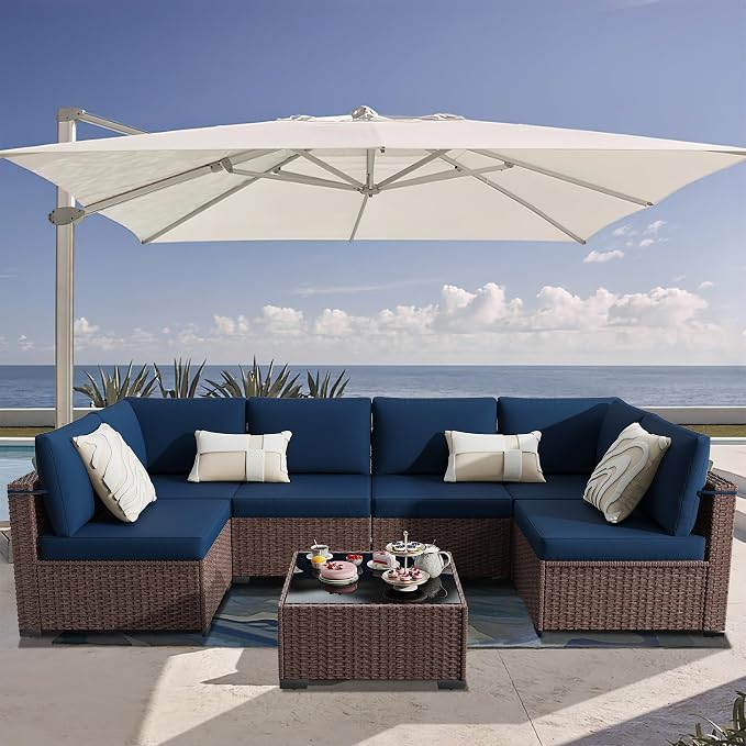 KIGOTY 7-Piece Patio Furniture Set, All-Weather PE Rattan Outdoor Sectional Sofa - Image 2