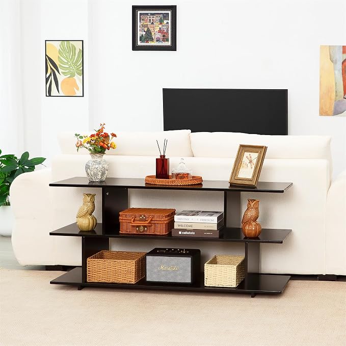 Bamboo TV Stand for TVs up to 55", 3 Tier Accent Entertainment Center - Image 5