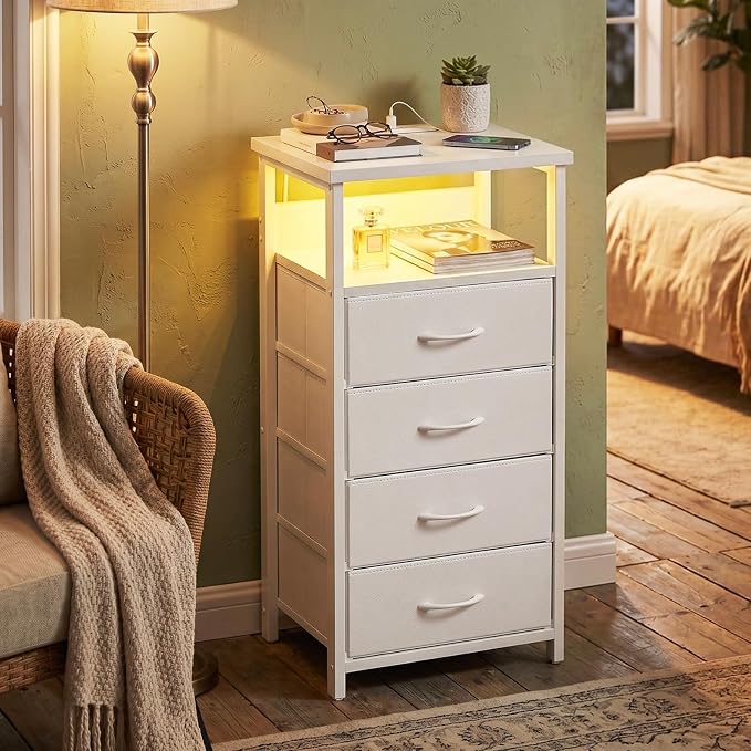 Fixwal Tall Nightstand with Charging Station, Night Stand with U-S-B Ports and - Image 2