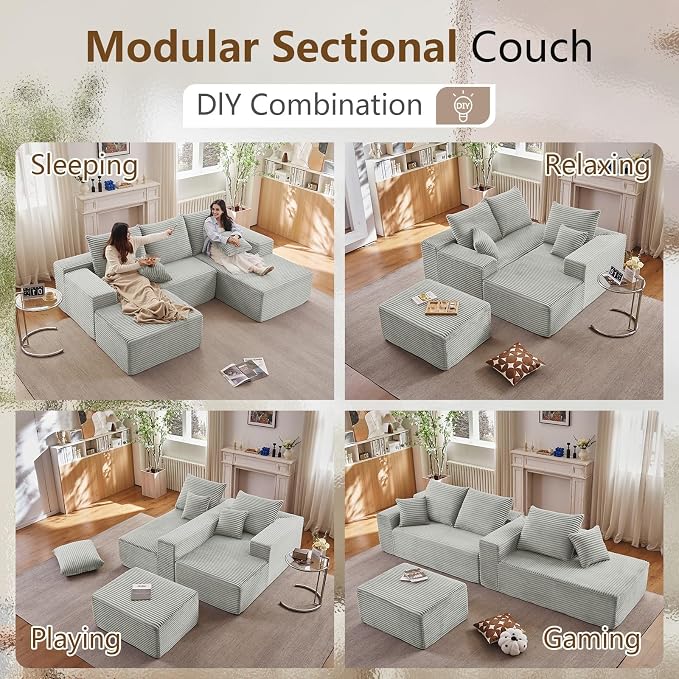 107" Cloud Modular Sectional Couches, Modern Convertible U Shaped Couch - Image 3