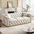 84.6" Luxury Chesterfield Sofa Velvet Tufted Sofa Black and Gold Couch by Nolohoo