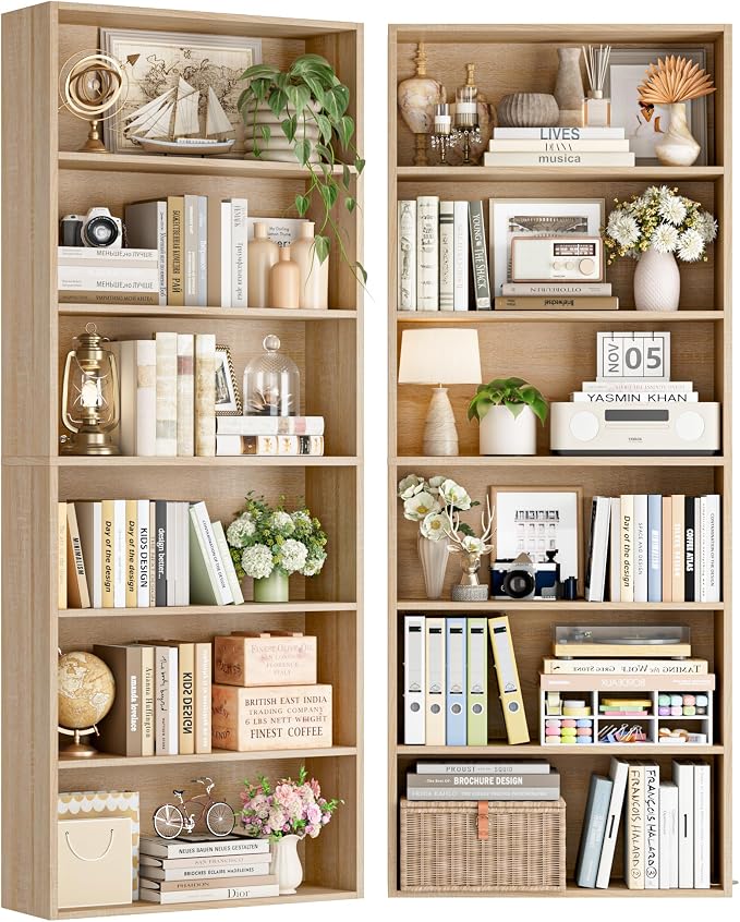 FOTOSOK 6-Tier Open Bookcase and Bookshelf Set of 2, Freestanding Display - Image 9