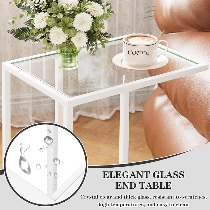 Easy Paws Small C Shaped End Table Set of 2, Glass Couch Side Snack Table - Image 5